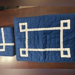 2) Pottery Barn Teen Navy/White Grosgrain Quilted Shams